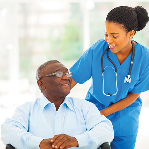 LPN practicing as a counselor, assisting patient in talking about his illness and helping him to see the doctor.