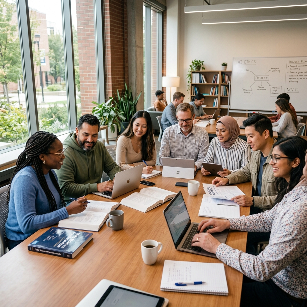 Diverse students studying